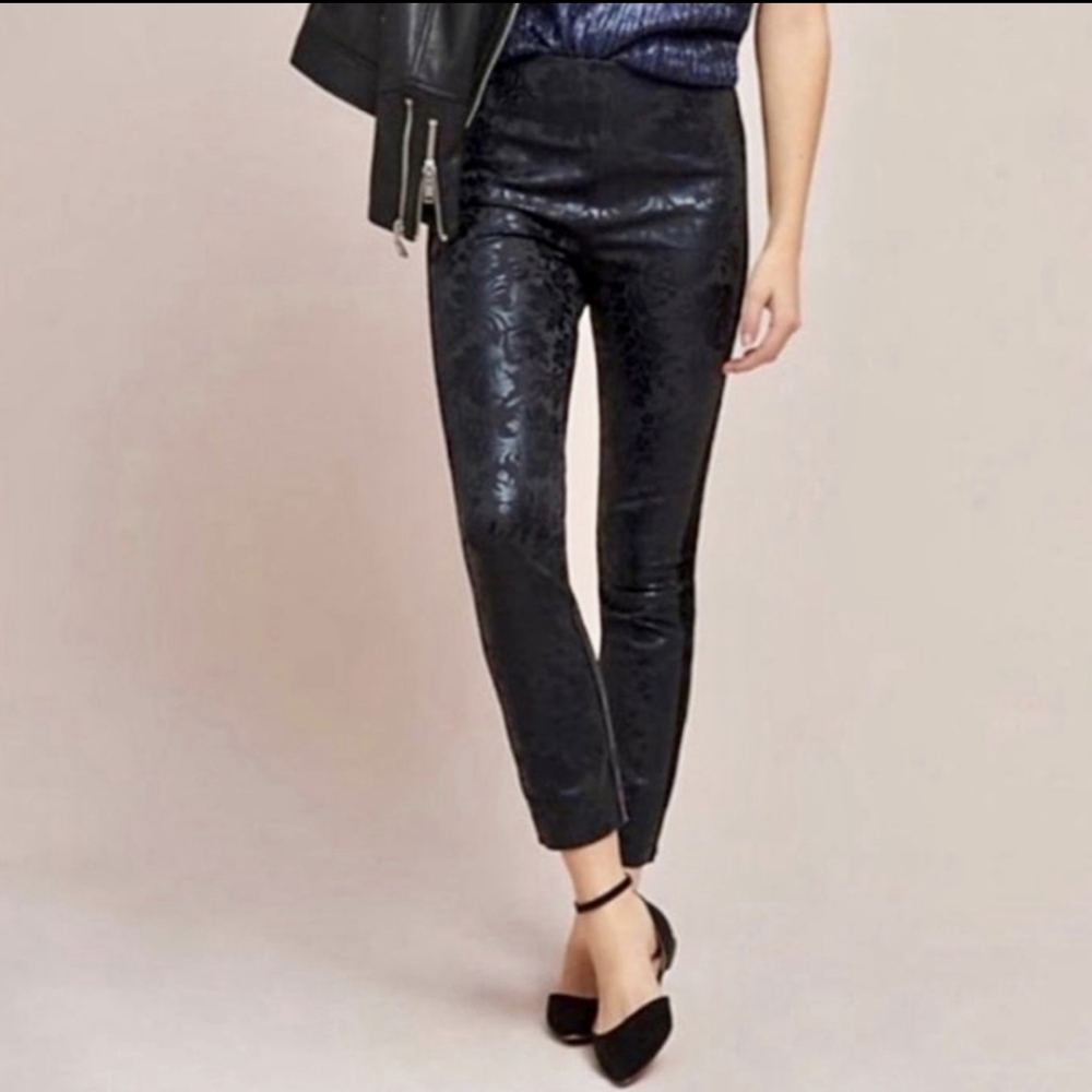 Anthropologie The Essential Skinny High Rise Velvet Damask Pants
